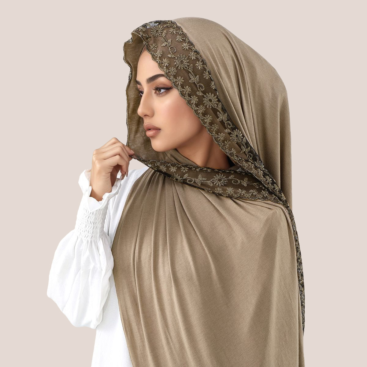 Women'S Fashion Jersey - Хлопковый трикотаж с кружевной вышивкой, мусульманский