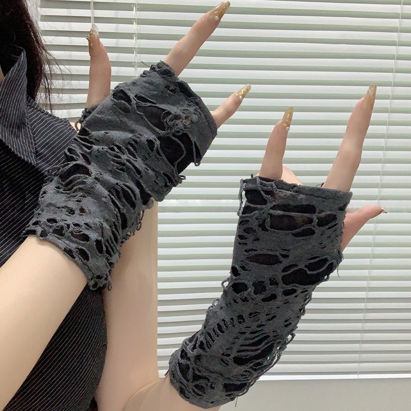 Women Fashion Gloves - Модные рваные сетчатые рукава-перчатки Yueqiu для