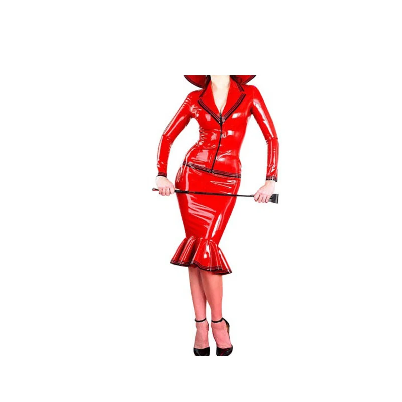 Xxl Women Fashion - Латексное платье-юбка из резины, красное, стильное,