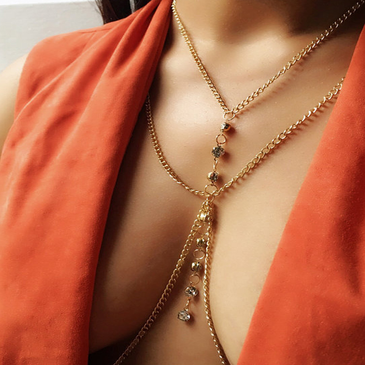 Women'S Fashion Harness - Круглая цепочка на грудь с кристаллами
