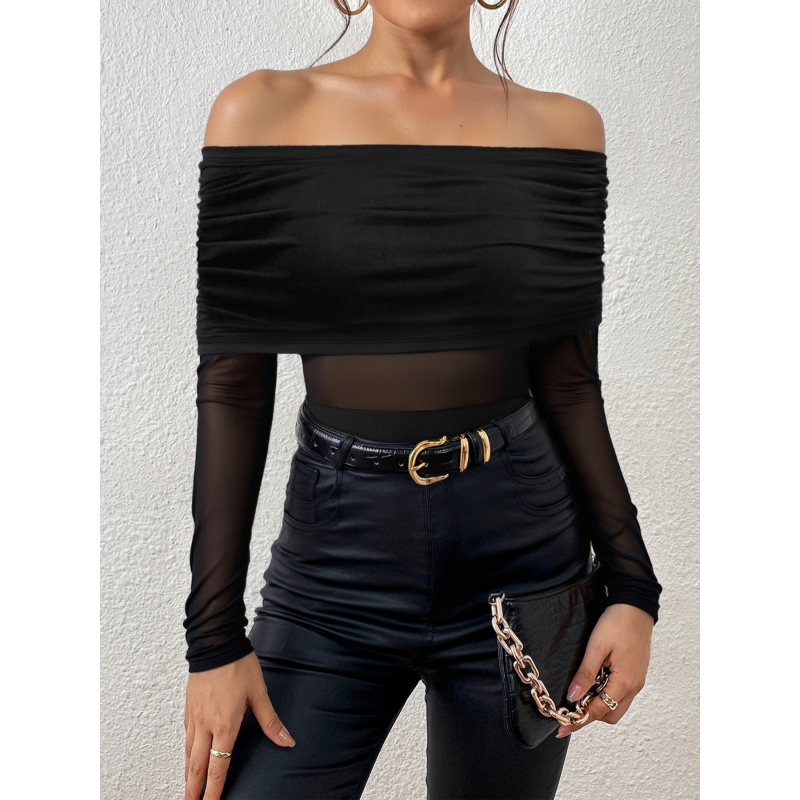 Off Shoulder Top - Весенне-осенняя облегающая футболка с открытыми плечами