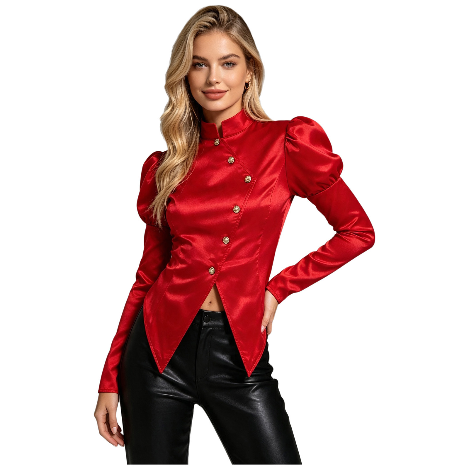 Asymmetric Top Women - Женские викторианские топы, атласный блейзер на