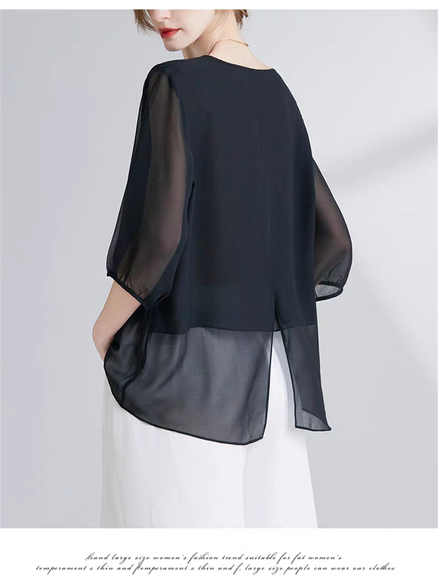 Asymmetric Top Women - Корейская шифоновая блузка больших размеров для