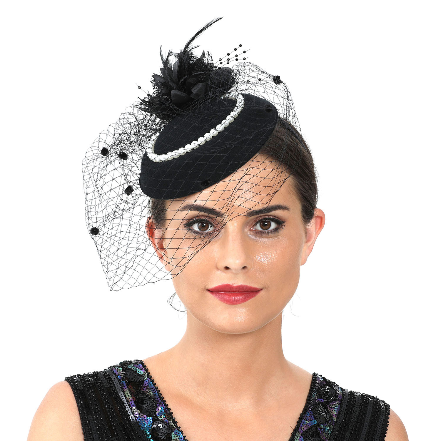 Women'S Fashion Kentucky Derby - Женская шляпа-волшебница с перьями и вуалью,